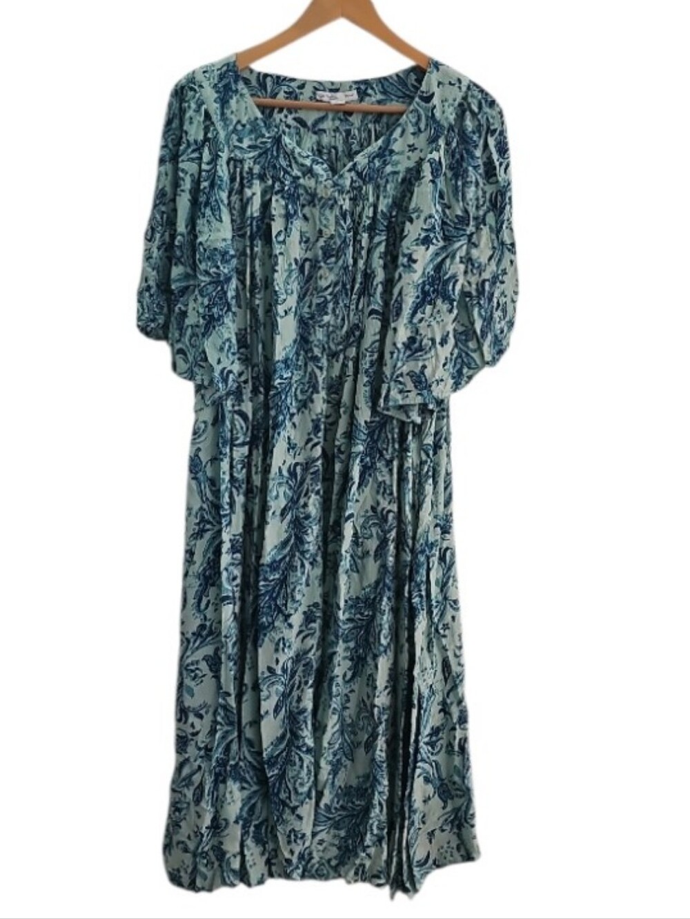 Go Softly Patio 100% Rayon Boho Midi Dress Women’s 3X Blue Floral Cottagecore